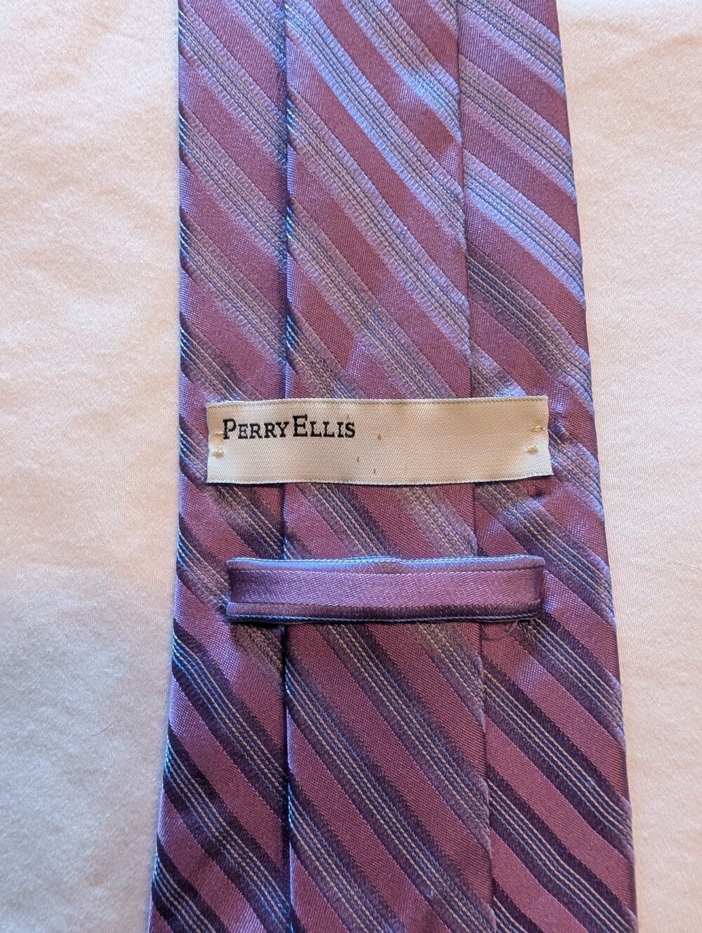 Perry Ellis Men’s Purple and Pink Striped Pointed Tie Necktie